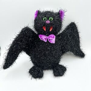 Kids of America Vintage Halloween Plush 2001 Sparkly Black Bat Hanging Metallic
